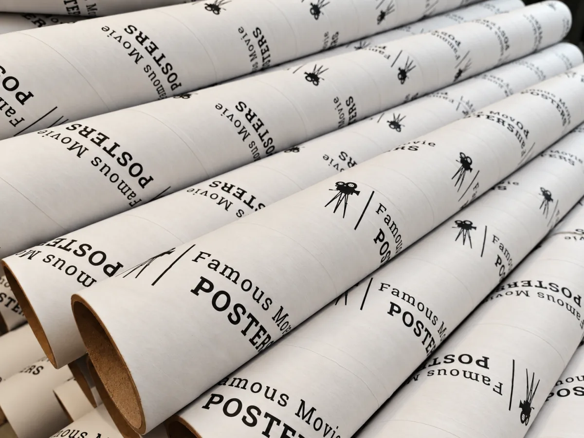 Custom printed cardboard tubes showing famous movie poster tube branding