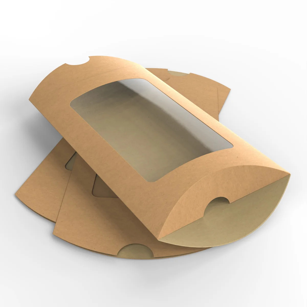 Manilla Kraft Pillow Boxes with Window — Kraft Pillow Boxes wholesale from Packaging Panda