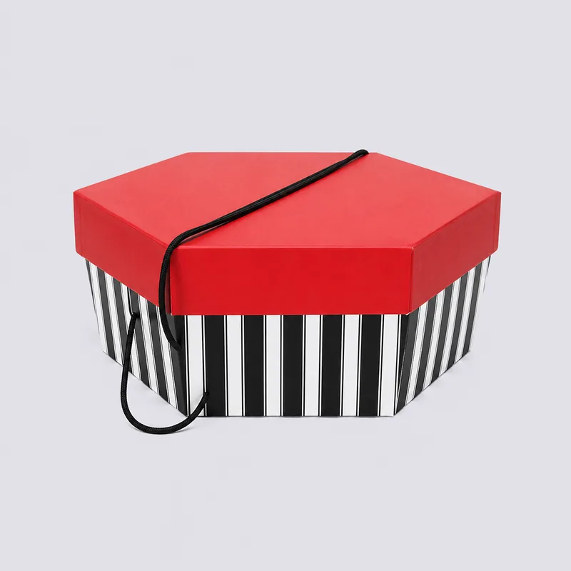 Red Lid and Black and White Stripe Base Hat Boxes — related packaging product