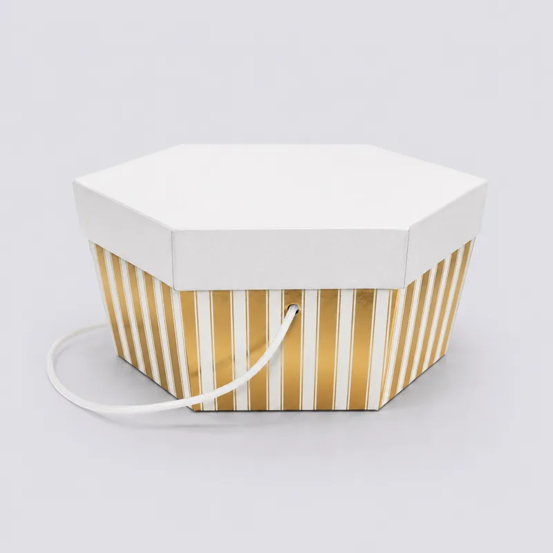 White Lid and Gold Stripe Base Hat Boxes — related packaging product