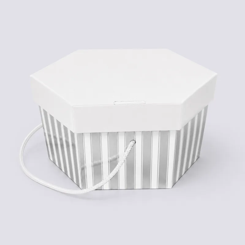 White Lid and Silver Stripe Base Hat Boxes — related packaging product