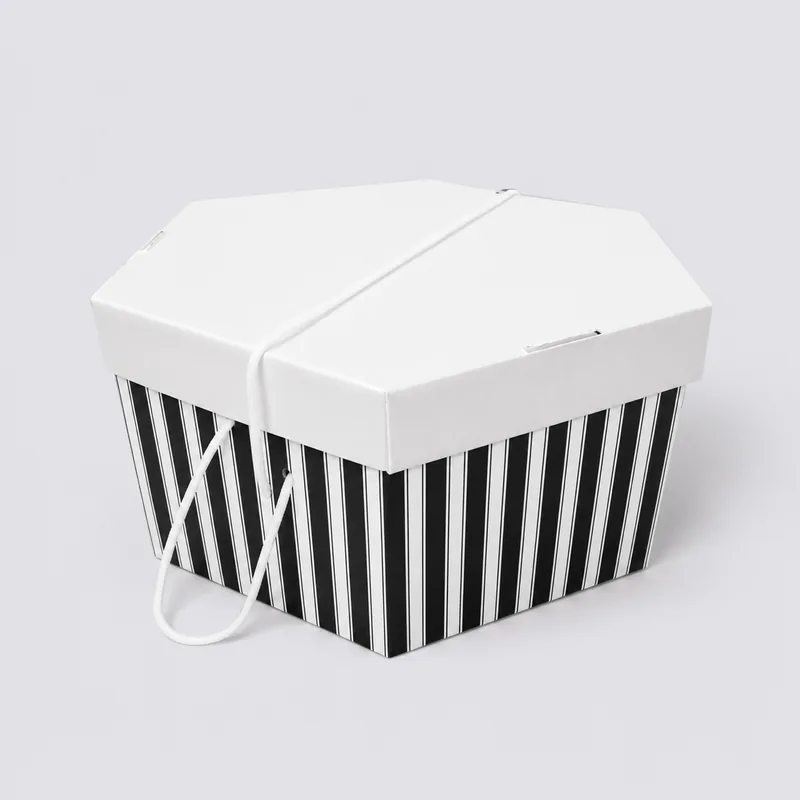 White Lid and Black and White Stripe Base Hat Boxes — related packaging product