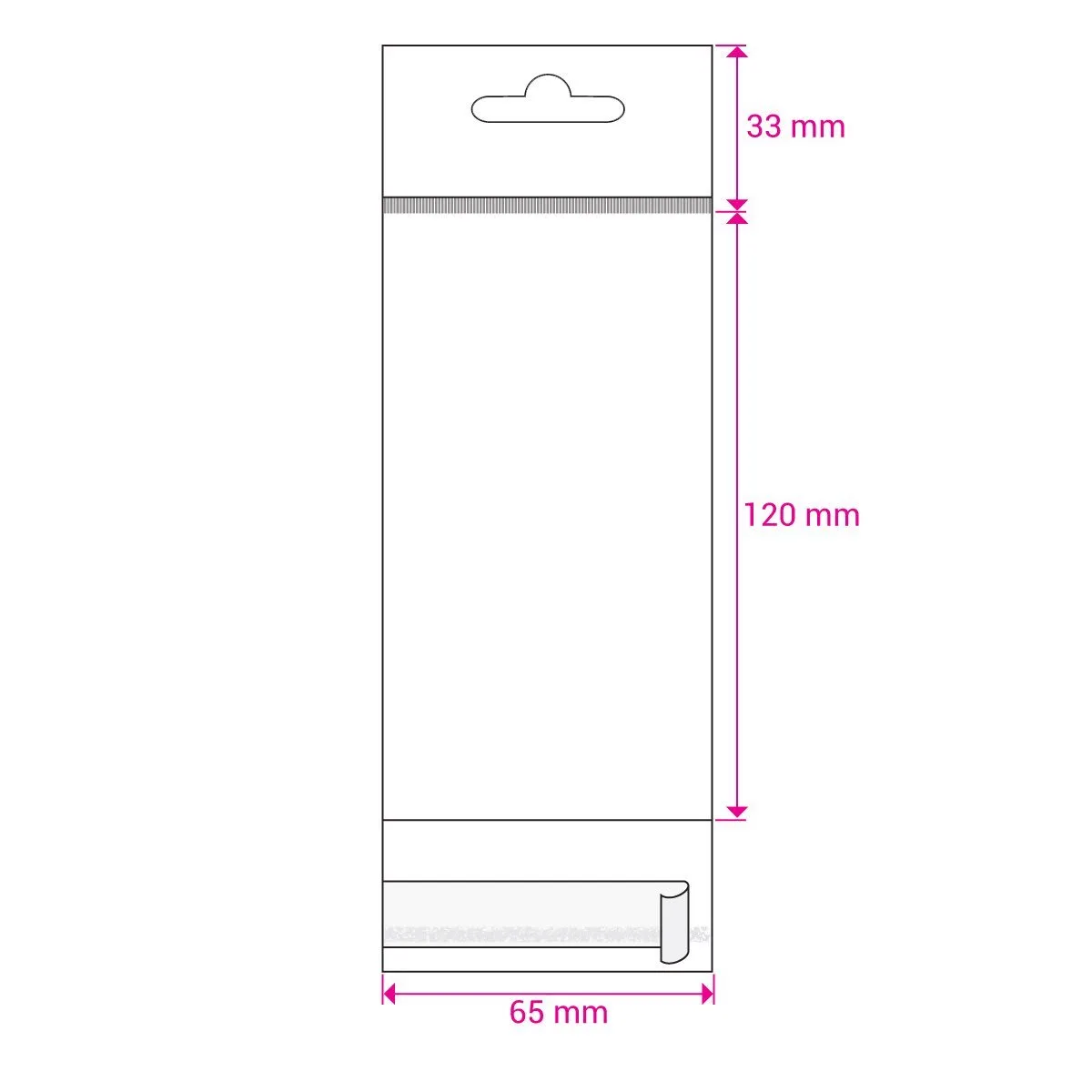 Clear Cello Bags with Header & Euroslot Peel & Seal — Clear — 30gsm — 65 × 120 mm