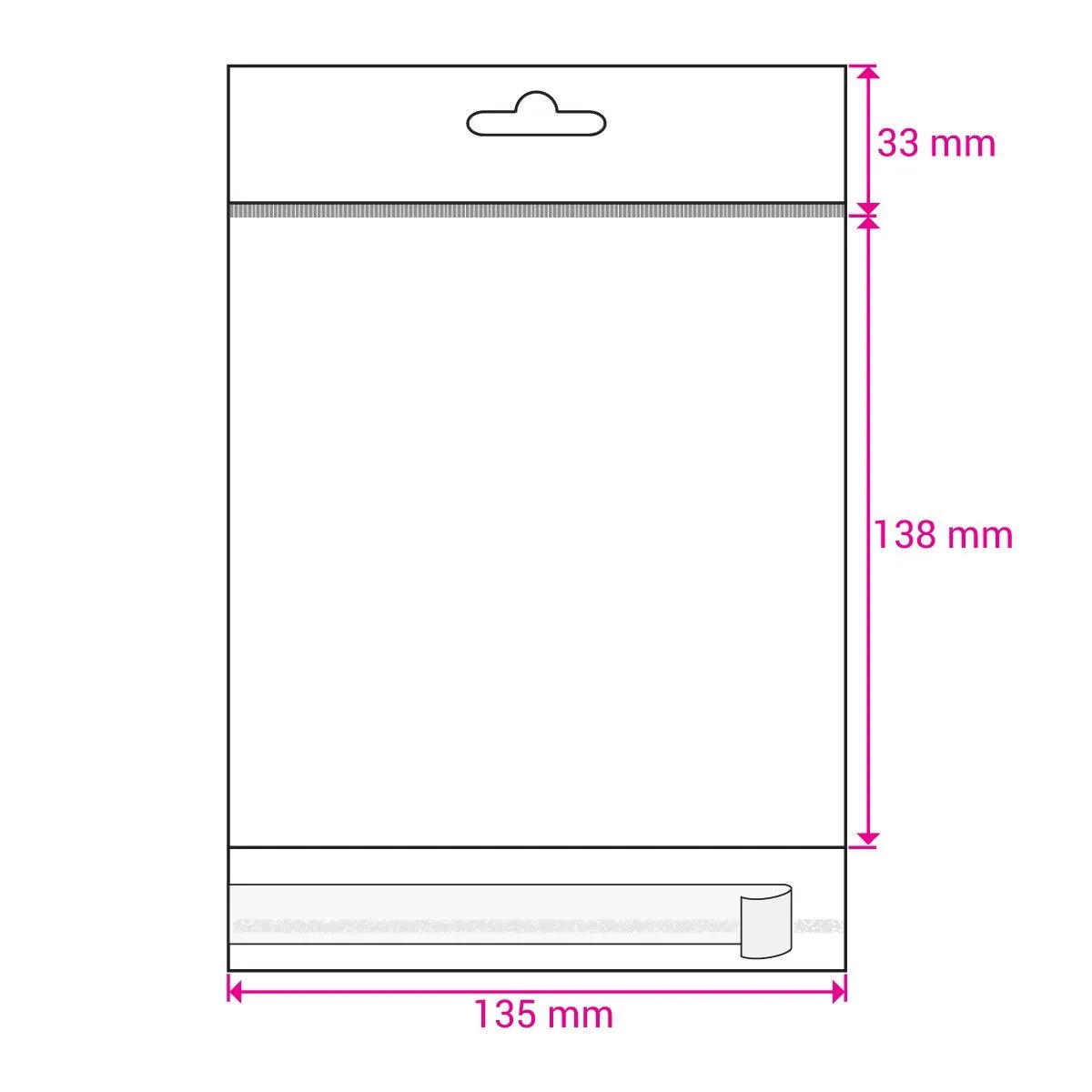 Clear Cello Bags with Header & Euroslot Peel & Seal — Clear — 30gsm — 138 × 135 mm