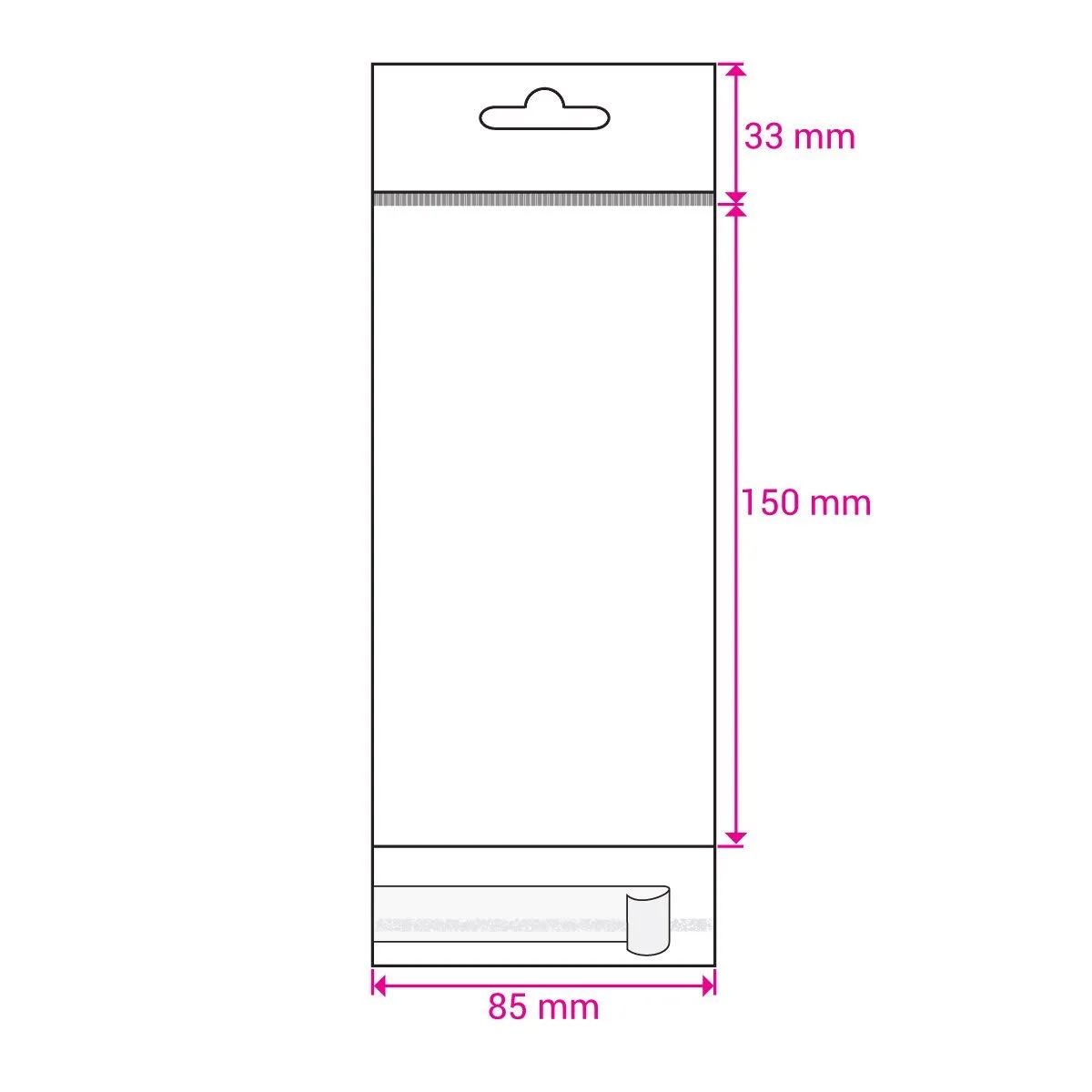 Clear Cello Bags with Header & Euroslot Peel & Seal — Clear — 30gsm — 85 × 150 mm
