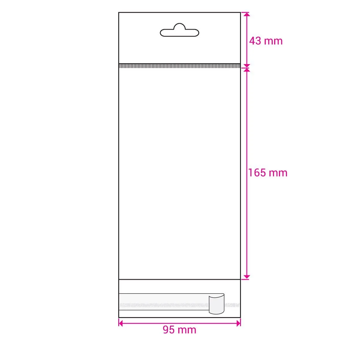 Clear Cello Bags with Header & Euroslot Peel & Seal — Clear — 30gsm — 95 × 165 mm
