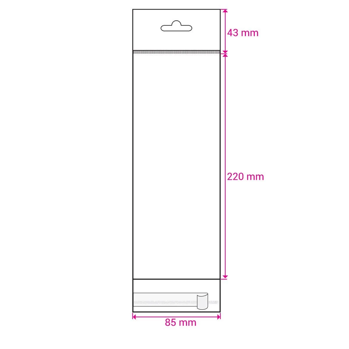 Clear Cello Bags with Header & Euroslot Peel & Seal — Clear — 30gsm — 85 × 220 mm