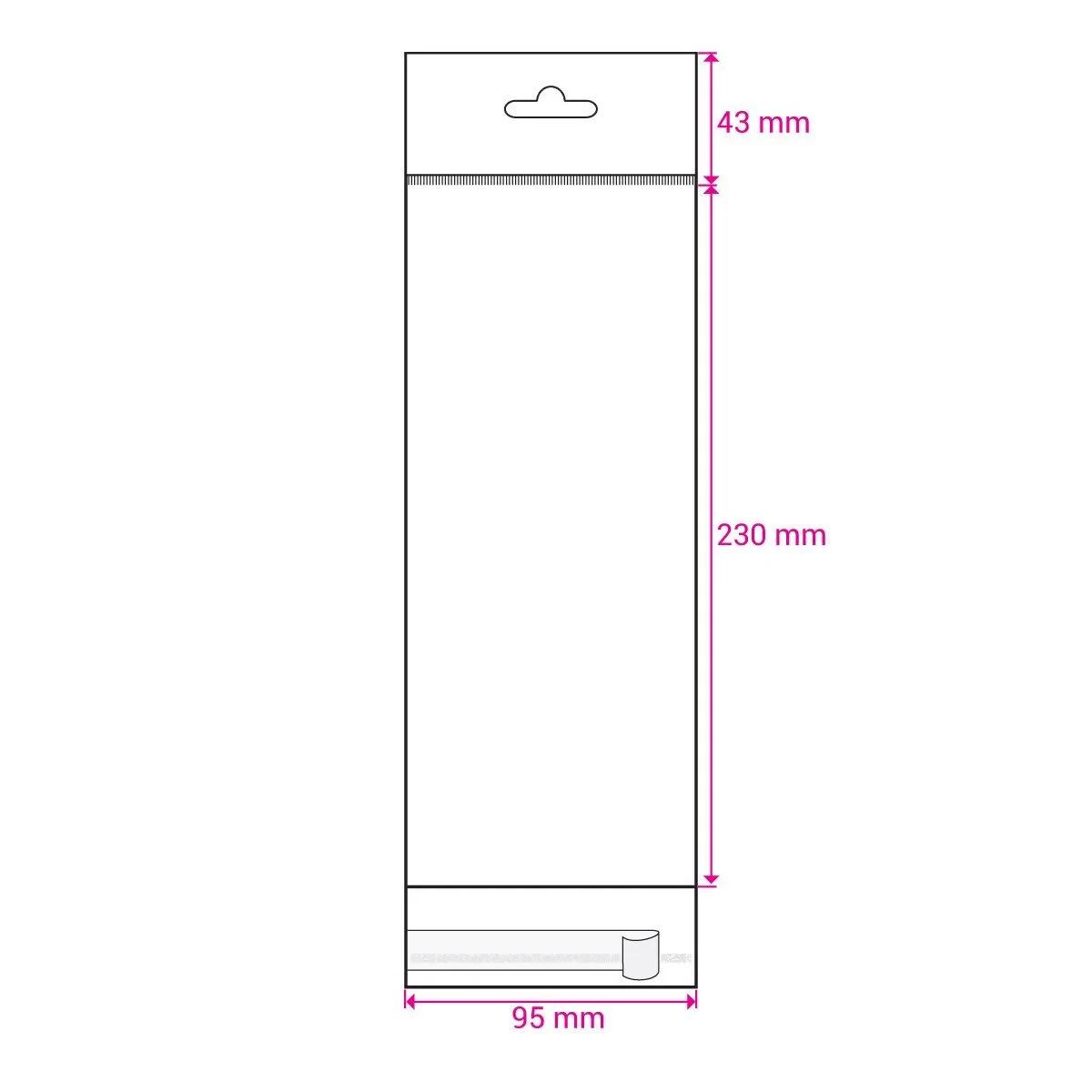 Clear Cello Bags with Header & Euroslot Peel & Seal — Clear — 30gsm — 95 × 230 mm
