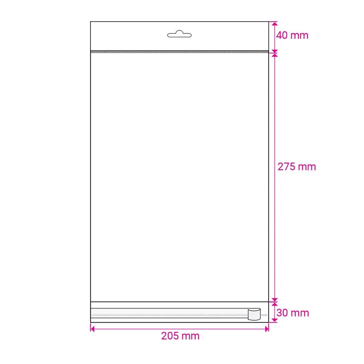 Clear Cello Bags with Header & Euroslot Peel & Seal — Clear — 30gsm — 205 × 275 mm