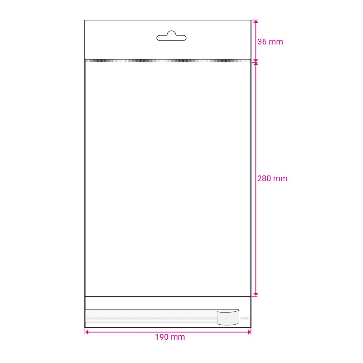 Clear Cello Bags with Header & Euroslot Peel & Seal — Clear — 30gsm — 190 × 280 mm