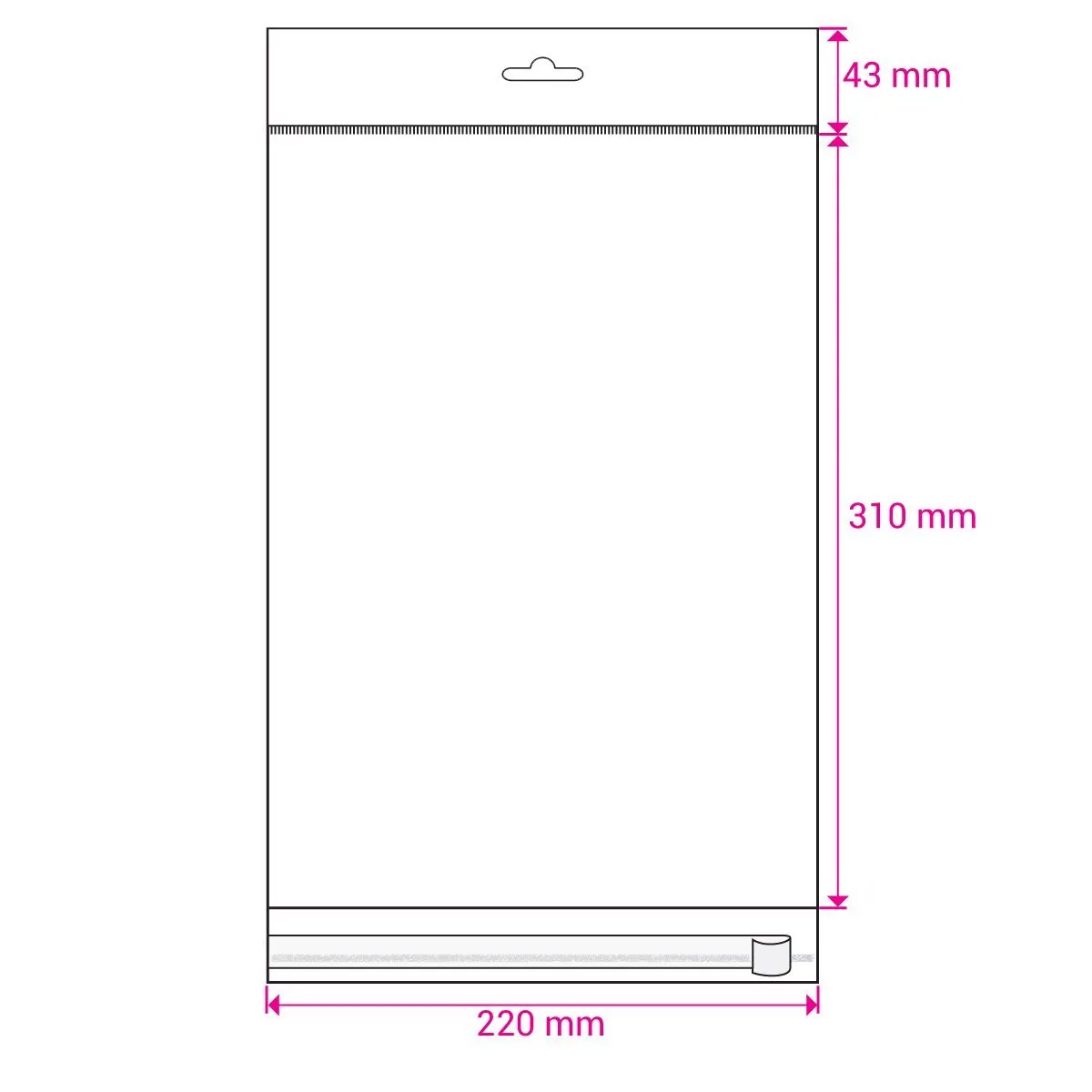 Clear Cello Bags with Header & Euroslot Peel & Seal — Clear — 30gsm — 220 × 310 mm