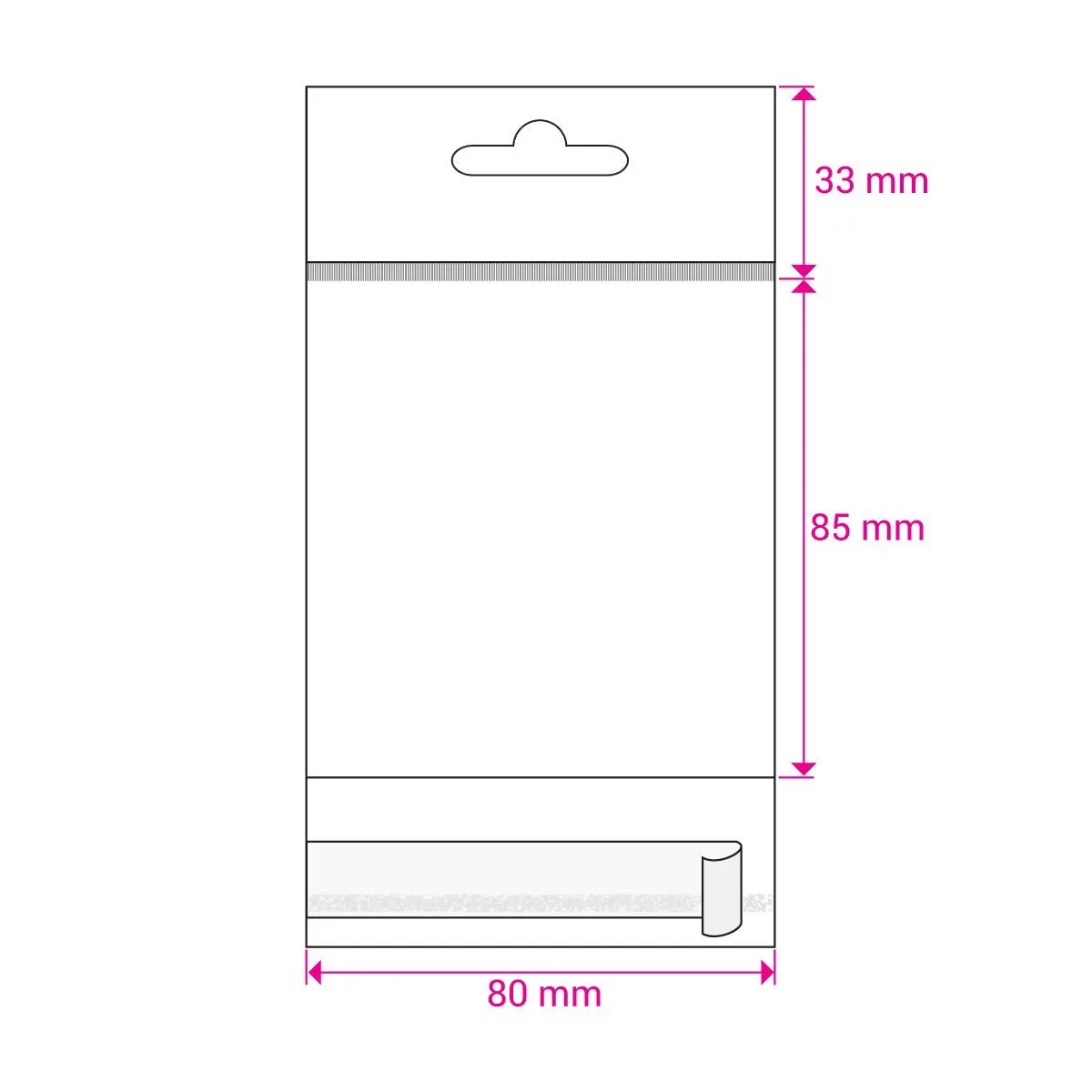 Clear Cello Bags with Header & Euroslot Peel & Seal — Clear — 30gsm — 80 × 85 mm