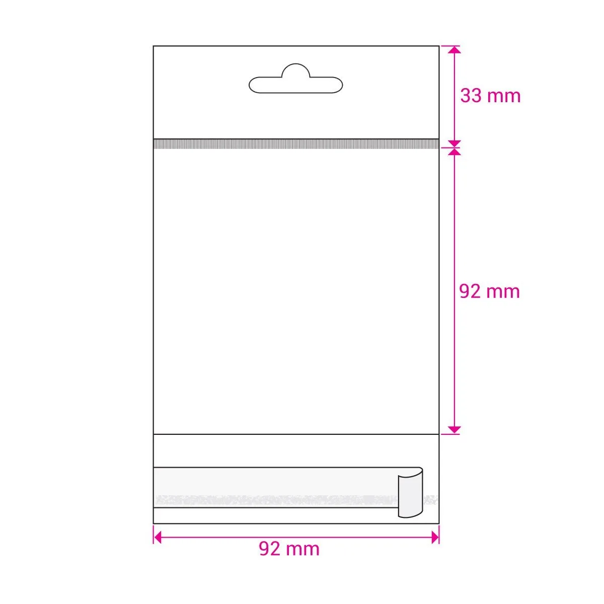 Clear Cello Bags with Header & Euroslot Peel & Seal — Clear — 30gsm — 92 × 92 mm