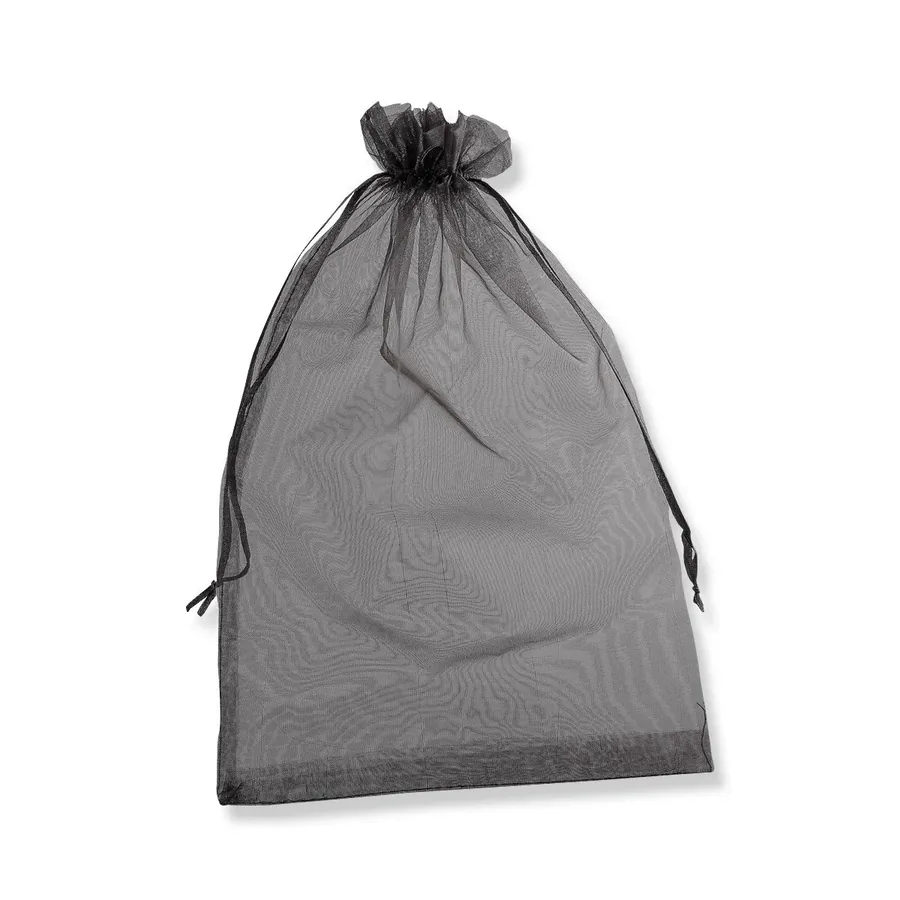 Drawstring Organza Bags — Black — Black — 30gsm — 200 × 300 mm