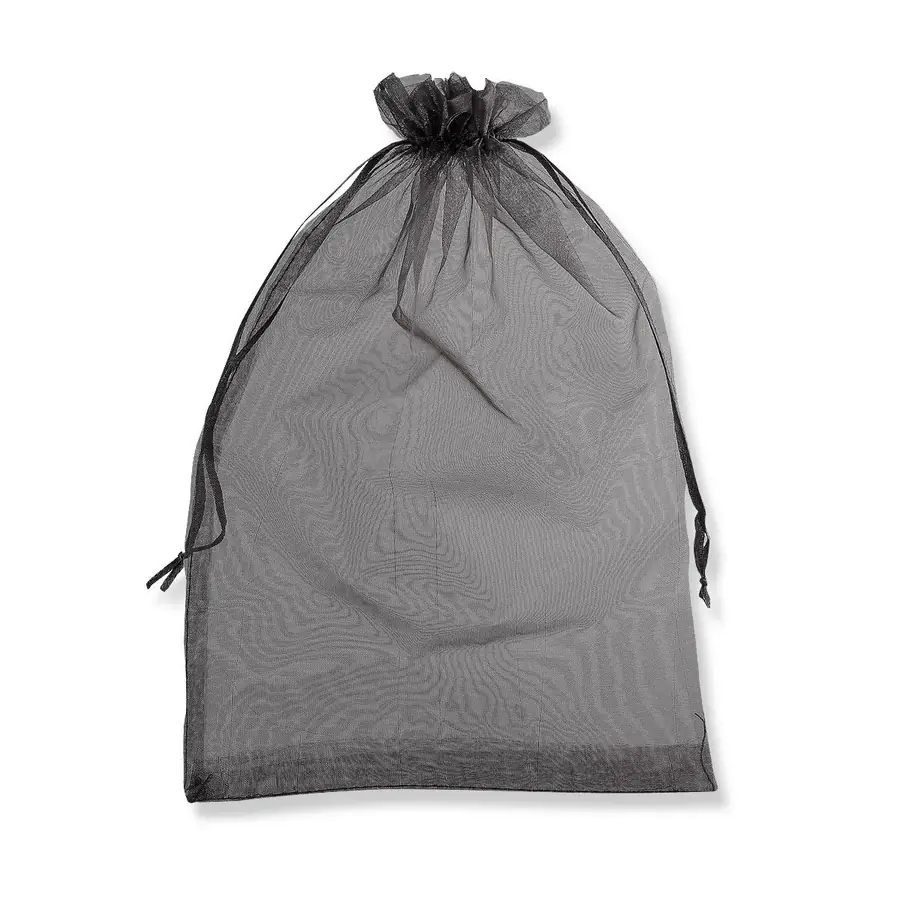 Drawstring Organza Bags — Black — Black — 30gsm — 300 × 400 mm