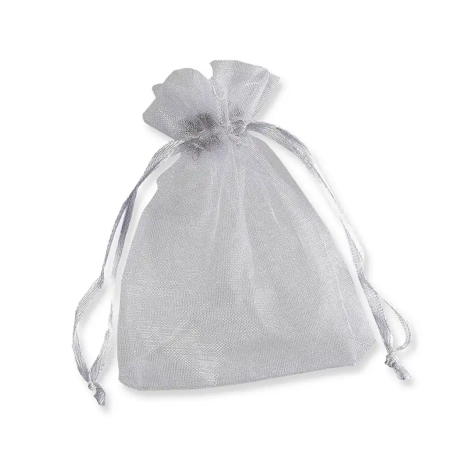 Drawstring Organza Bags — Silver Grey — Silver Grey — 30gsm — 70 × 90 mm