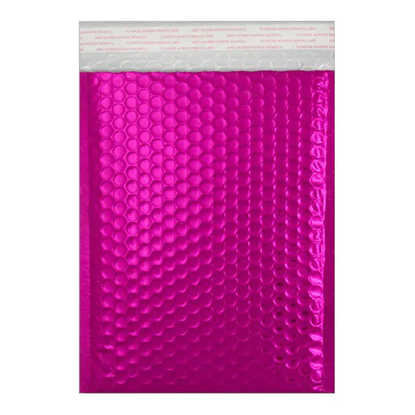 Hot Pink Gloss Metallic Bubble Bag — Pink Gloss Bubble Bag — 250 × 180 mm