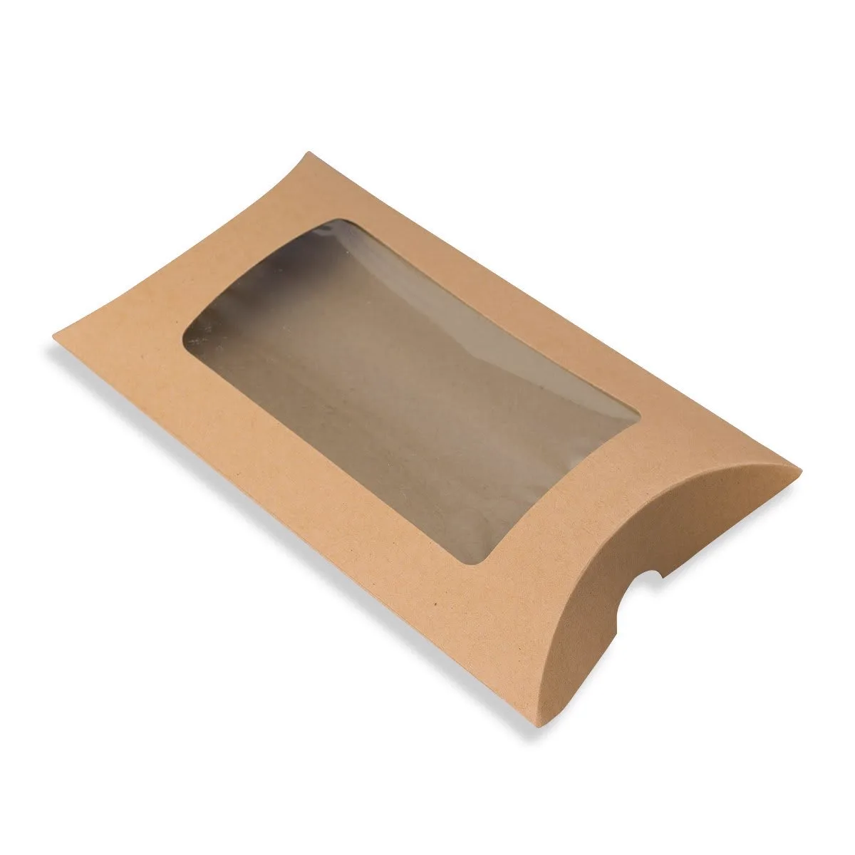 Manilla Kraft Pillow Boxes with Window — Manilla — 350gsm — 114 × 162 mm