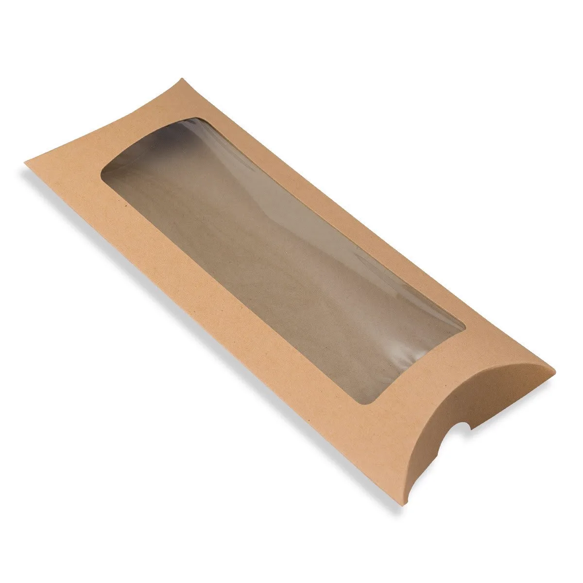 Manilla Kraft Pillow Boxes with Window — Manilla — 350gsm — 110 × 220 mm