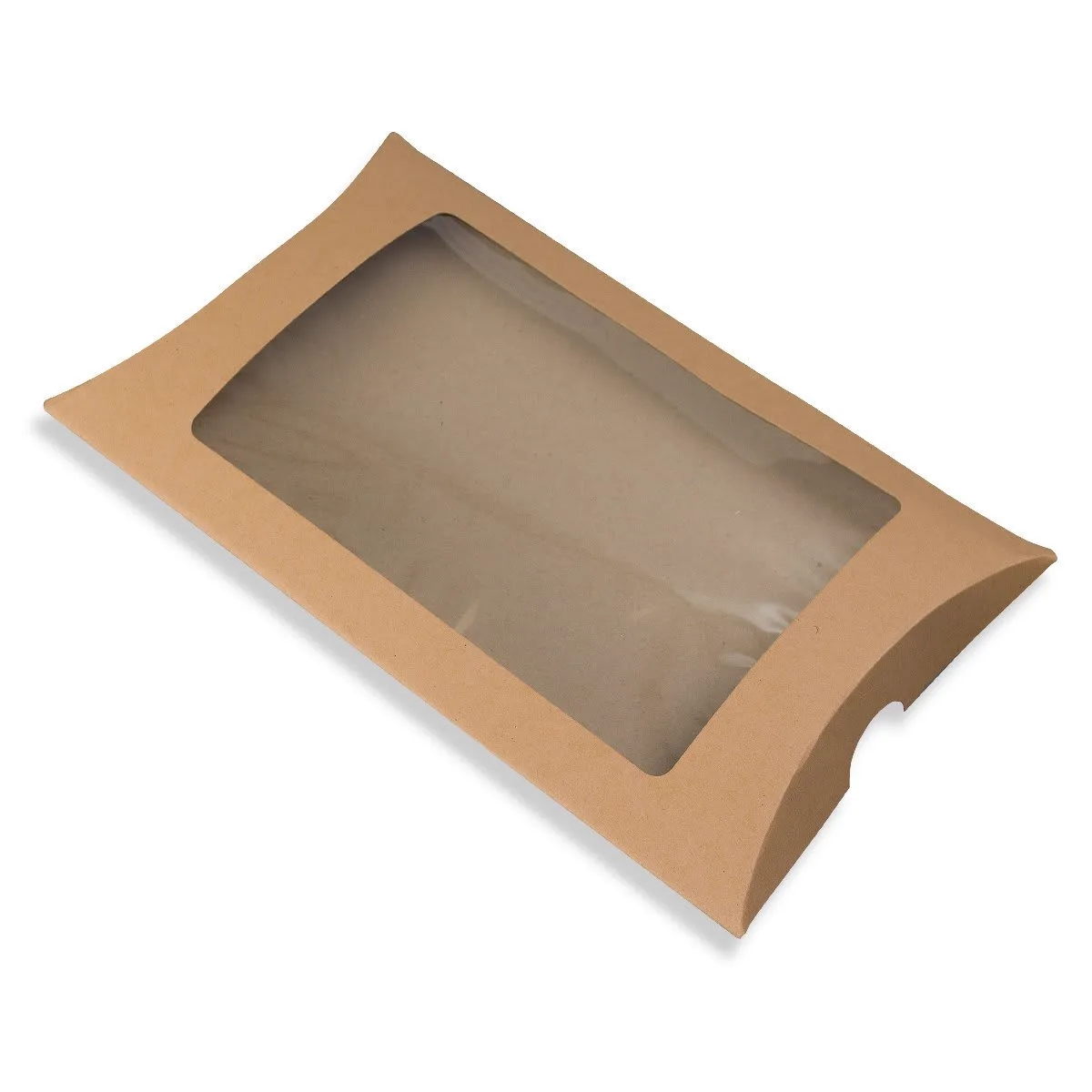 Manilla Kraft Pillow Boxes with Window — Manilla — 350gsm — 162 × 229 mm
