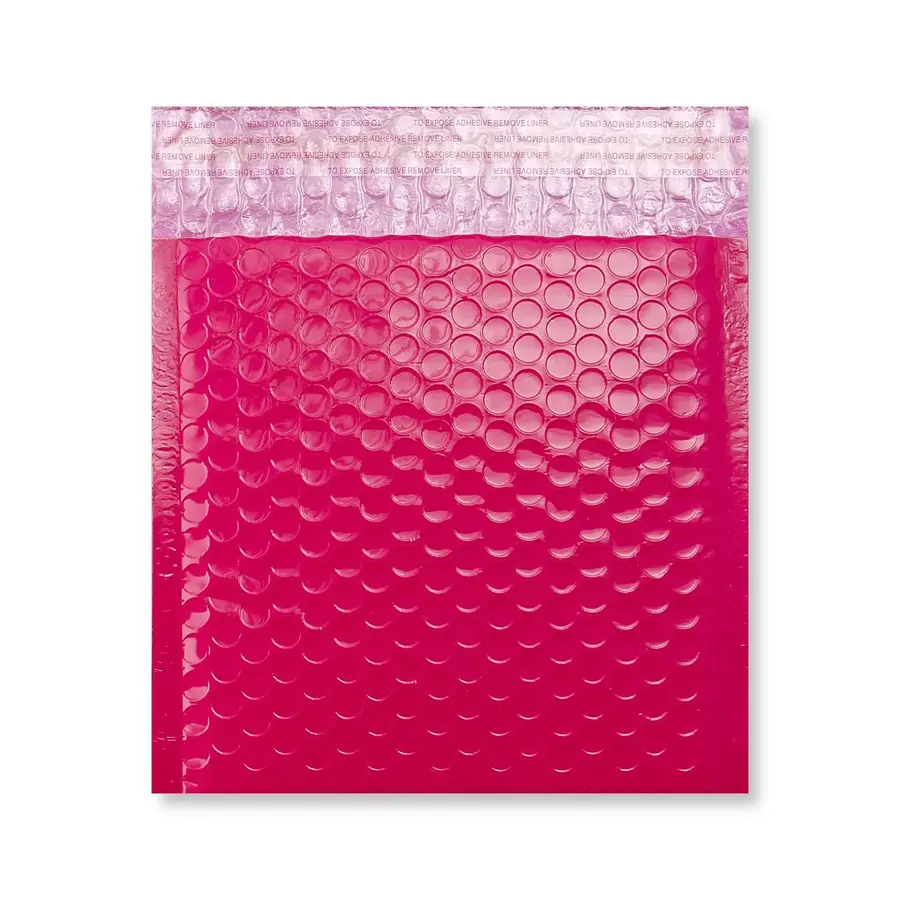 Pink Poly Gloss Bubble Bags — Pink — 190gsm — 165 × 165 mm