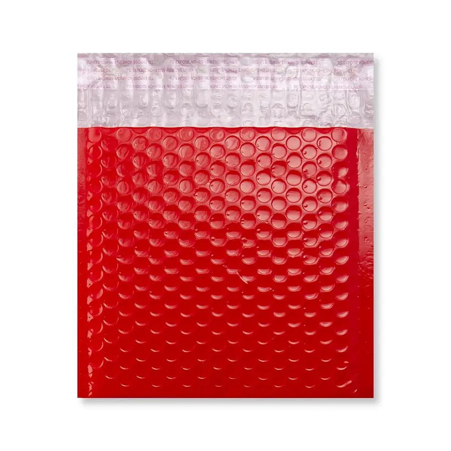 Red Poly Gloss Bubble Bags — Red — 190gsm — 165 × 165 mm