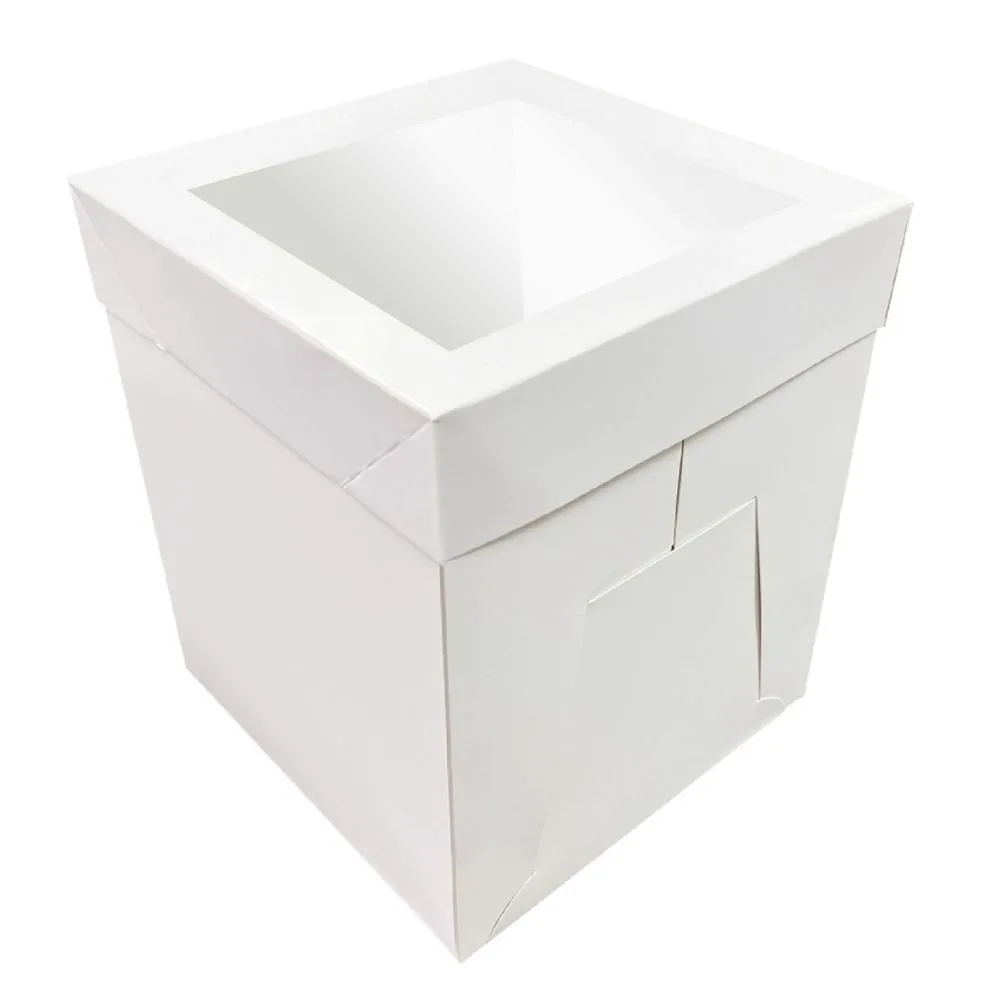 White Tall Cake Boxes With Window — 16" x 16" x 12" — 406.4 × 406.4 mm