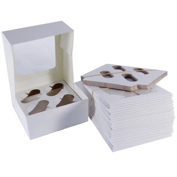 Windowed Cupcake Boxes — Windowed Cupcake Box With Inserts - 4 Cupcakes — 165 × 170 × 75 mm